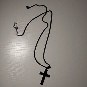 Men's Stainless Steel Black Cross Pendant Necklace 24 inch Minimalist